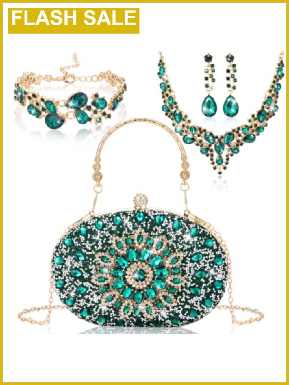 Rhinestone Clutch Purse with Jewelry Set